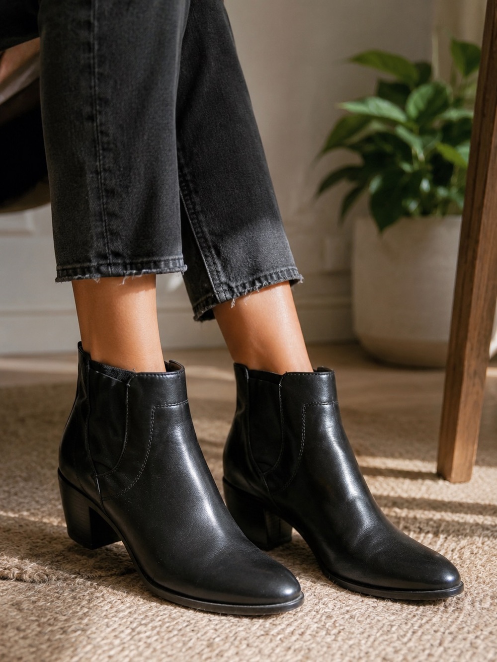 Clarks Black Leather Ankle Booties 8M Stacked Heel Classic Workwear